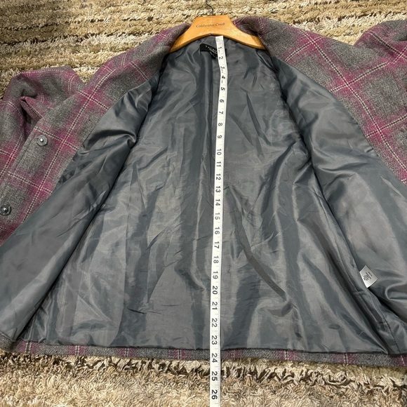 Talbots 12 Jacket Gray Pink Plaid Windowpane Wool Tweed Blazer Snap Front - Picture 10 of 11